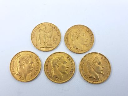 LOT OF FIVE 20 francs gold coins
Coin of...