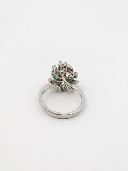14kt gold ring set with diamonds and green...