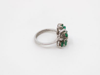 14kt gold ring set with diamonds and green...
