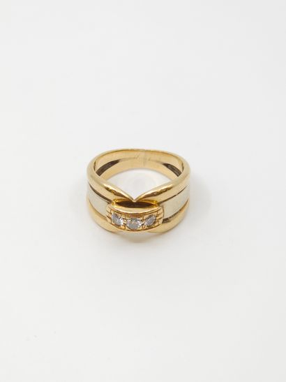 Yellow gold 750° half-barrel ring set with...