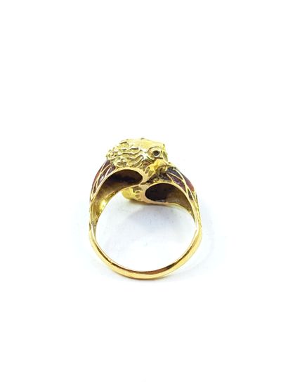 Yellow gold ring 750 partially enamelled...