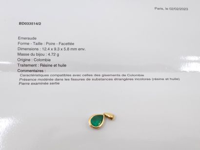 Yellow gold pendant with a pear emerald 
Gross...