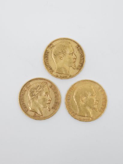 THREE PIECES 20 FRANCS NAPOLEON, 1853, 1855,...