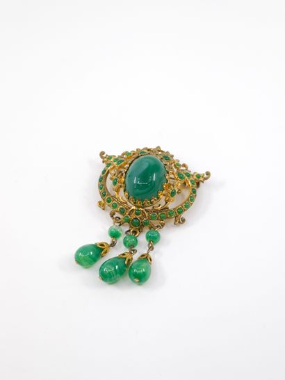 IMPORTANTE broche en métal et cabochons de...