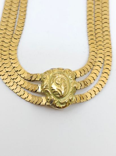COLLIER TROIS RANGS en or jaune à motifs...