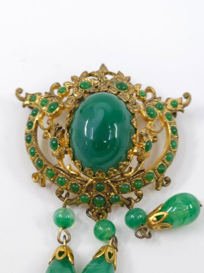 IMPORTANTE broche en métal et cabochons de...