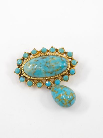 IMPORTANTE broche en métal et cabochons de...