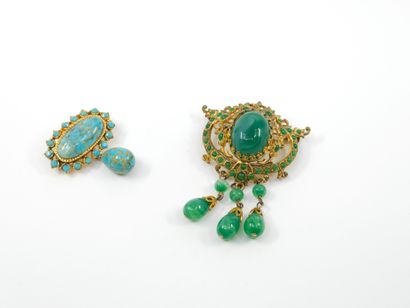 IMPORTANTE broche en métal et cabochons de...