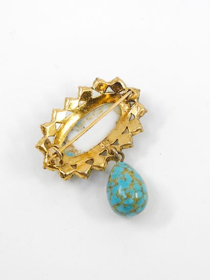 IMPORTANTE broche en métal et cabochons de...
