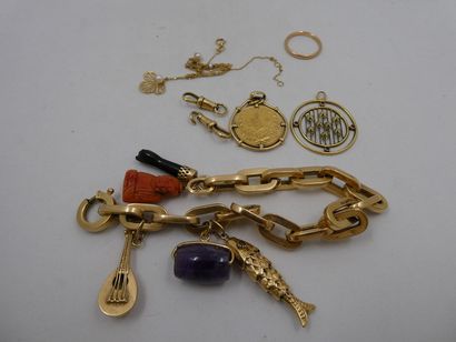 1 Bracelet avec 5 breloques Or 18kt et divers...