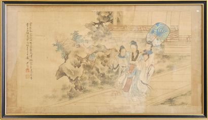 DEUX PANNEAUX ASIATIQUES encadrés et vitrés
Déchirues,...