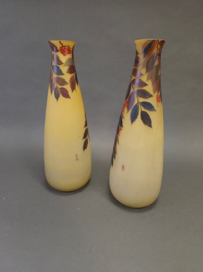 LEUNE (1861-1930)
Paire de vases en verre...