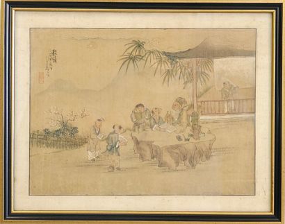 DEUX PANNEAUX ASIATIQUES encadrés et vitrés
Déchirues,...