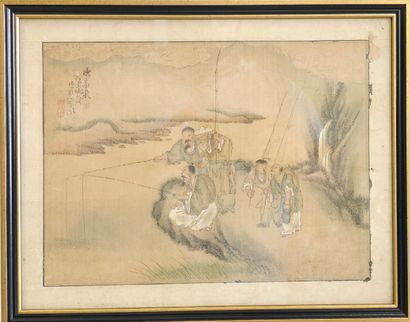 DEUX PANNEAUX ASIATIQUES encadrés et vitrés
Déchirues,...