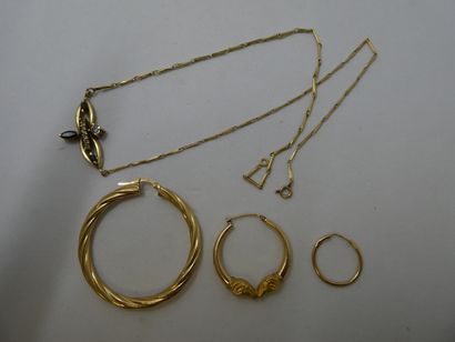 1 Necklace 18kt Gold and stones 6,86g 3 Earrings...