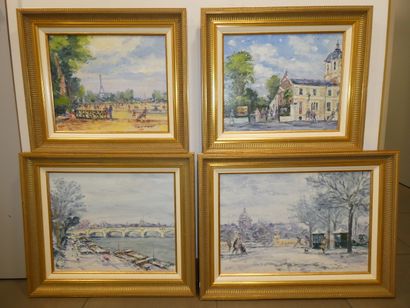 4 Tableaux quatres huiles sur toiles encadrées,...