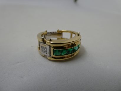 1 Bague Or 2 tons 18kt réglable diamants...