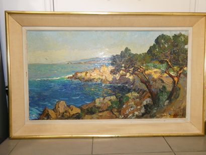1 Tableau 60,5x106,5 cm à vue, huile sur...