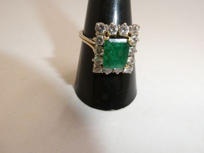 1 Bague Or gris 18kt diamants et pierre 5,61g...