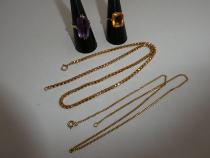 2 Bagues Or 18kt et pierres 11,59g 1 Chaîne...
