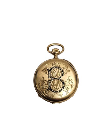 MONTRE DE GOUSSET or jaune 750°, cadran émaillé...
