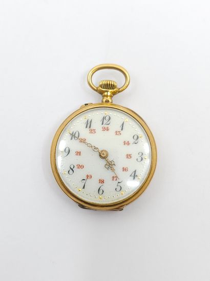 MONTRE de col en or jaune 750° , cadran émaillé...