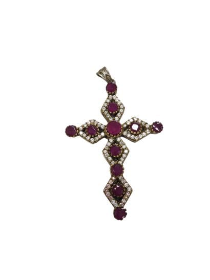CROIX en vermeil et pierres rouges et blanches...
