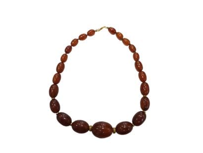 COLLIER sautoir ambre et métal doré