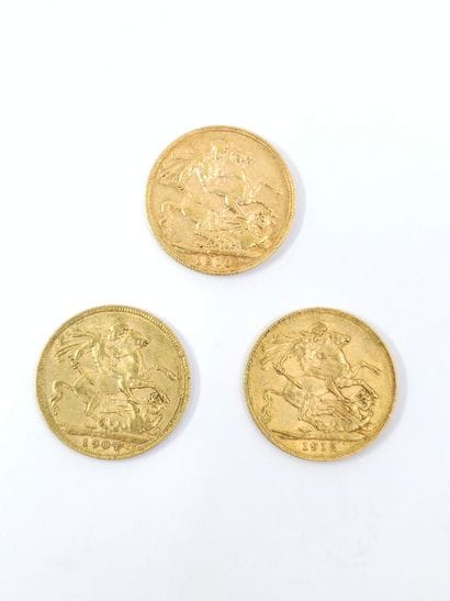 LOT de trois pièces Souverain Edouard VII...