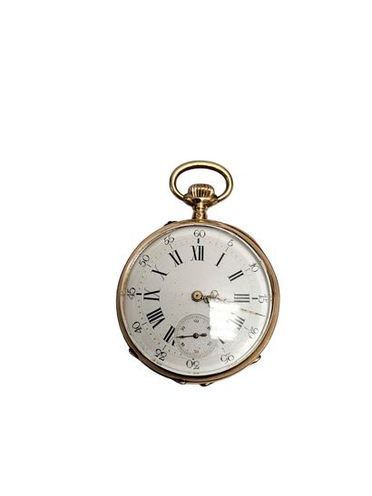 MONTRE DE GOUSSET or jaune 750°, cadran émaillé...