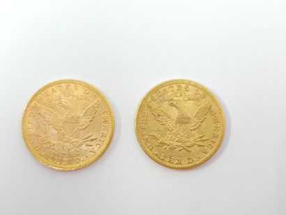 LOT de deux pièces de dix dollars or 
1892/1894
Poids...