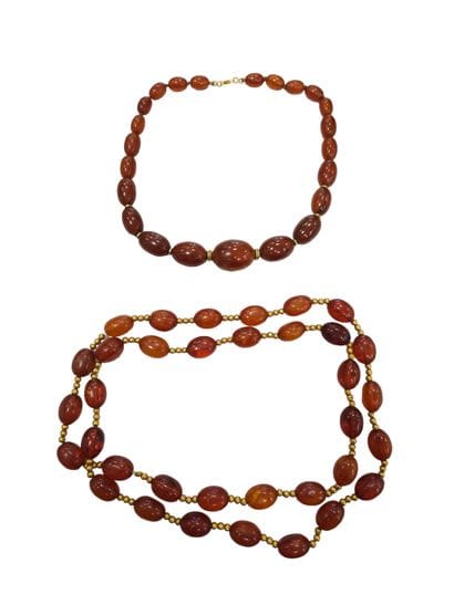 COLLIER sautoir ambre et métal doré