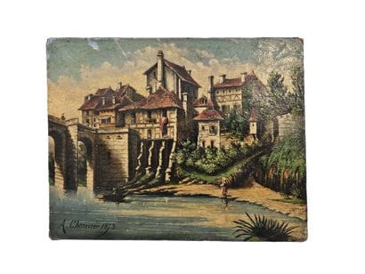 A Chenevier 1873
Village medieval
Huile sur...