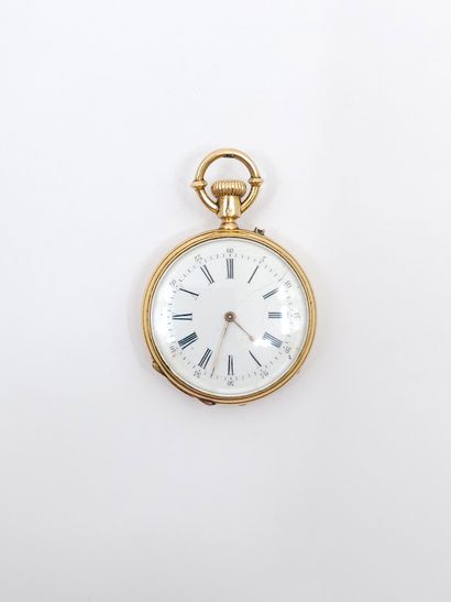 MONTRE de col en or jaune 750°, cadran émaillé...