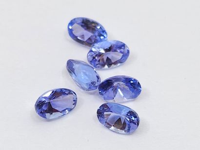 SIX TANZANITES violet blue IF, de forme ovale,...