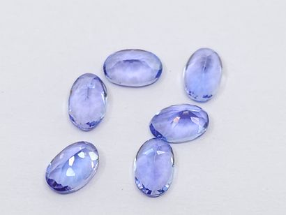 SIX TANZANITES violet blue IF, de forme ovale,...