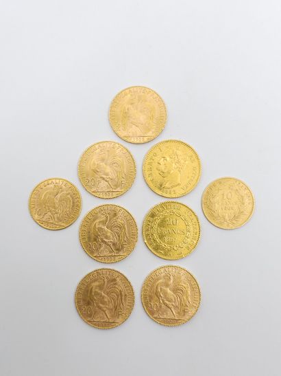 LOT of five 20 franc gold rooster coins 
Weight...