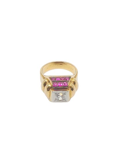 RING in 750° pink gold and platinum set with...