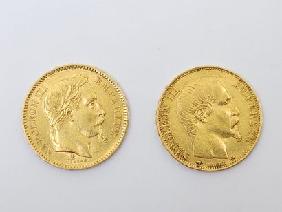 TWO 20 franc gold Napoleon III coins 
1866...