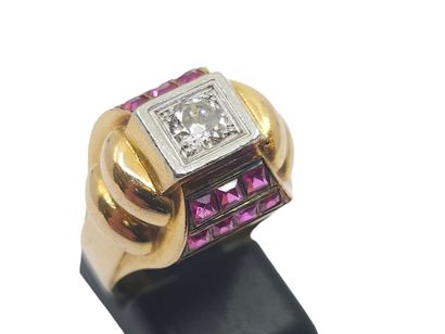RING in 750° pink gold and platinum set with...