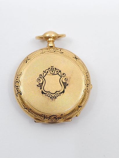 750° yellow gold neck WATCH, finely chased...