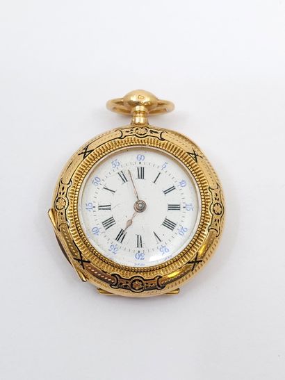 750° yellow gold neck WATCH, finely chased...