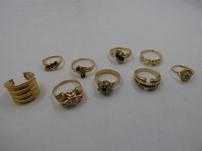 9 Bagues Or 18kt et pierres 23,03g détér...