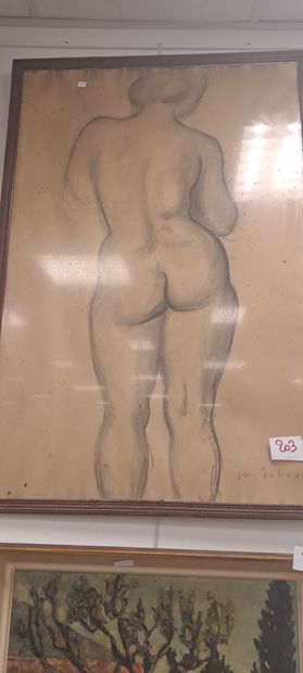 Echevin 
Nue de dos 
Dessin sur papier encadré...