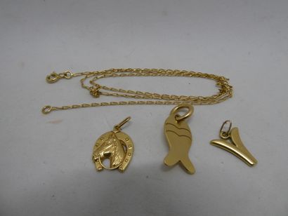 3 Pendentifs Or 18kt 3,49g 1 Chaîne Or 18kt...