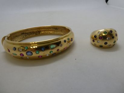 1 Bague Or 18kt diamants et pierres 14,72g...