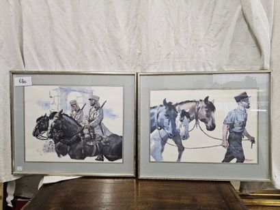 Deux aquarelles sur la legion etrangere 
Signée...