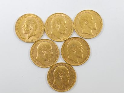 LOT of six gold coins Sovereign Georges V...