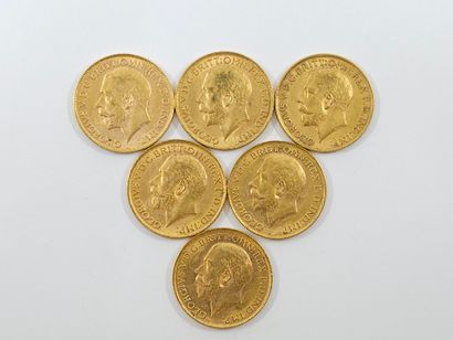 LOT of six gold coins Sovereign Georges V...