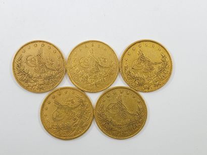 LOT of five KURUS gold coins 
Weight : 35,60...